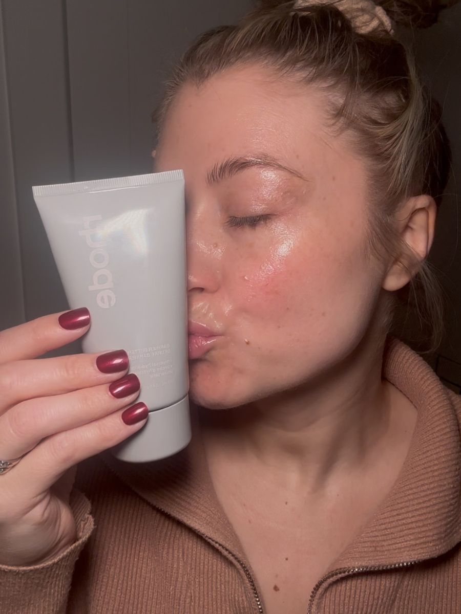 rhode Barrier Butter moisturizer applied to skin, rich barrier cream for hydration and skin protection