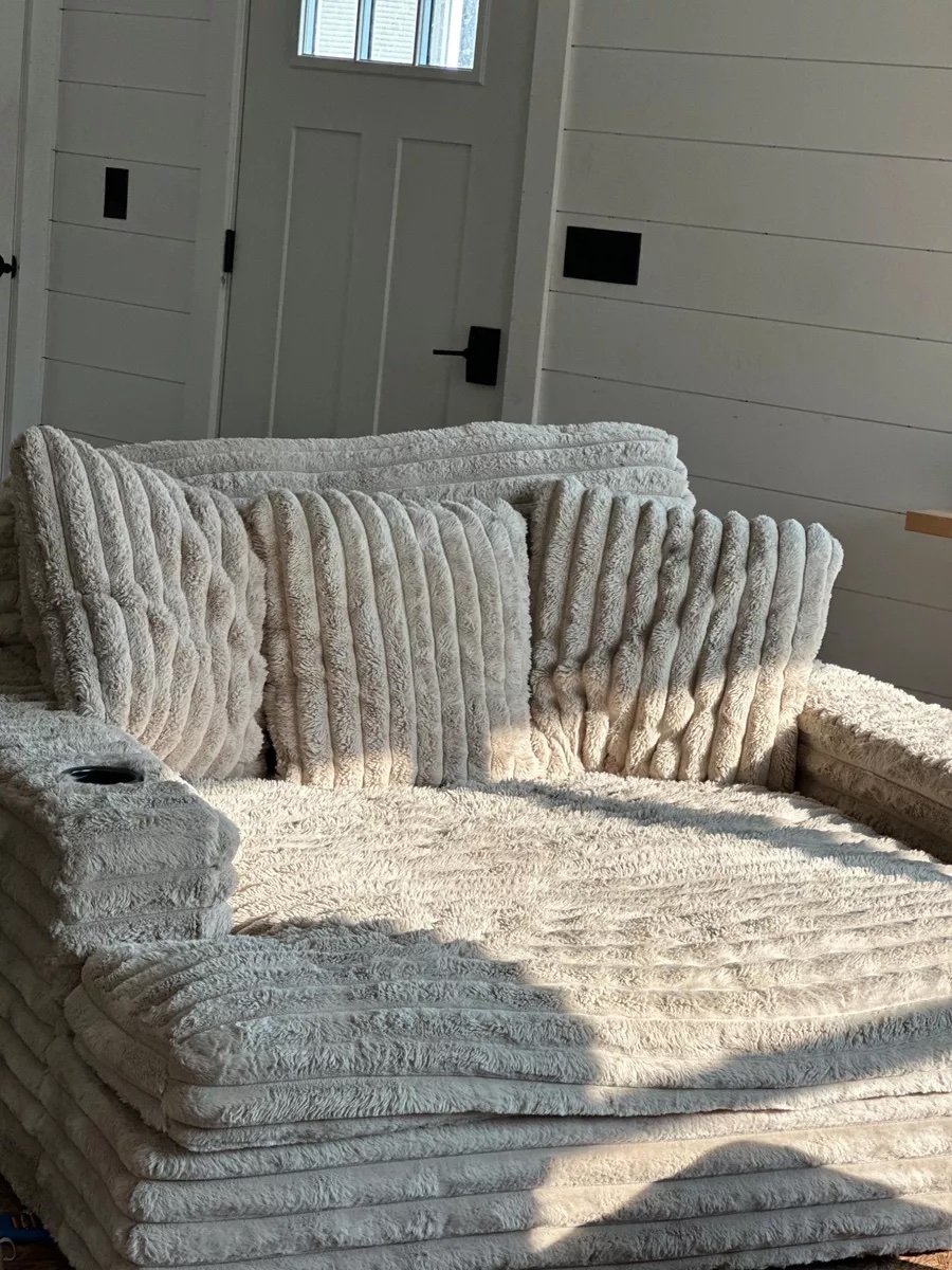 Cozy Sam’s Club chaise lounger in neutral fabric, comfortable seating for relaxing at home