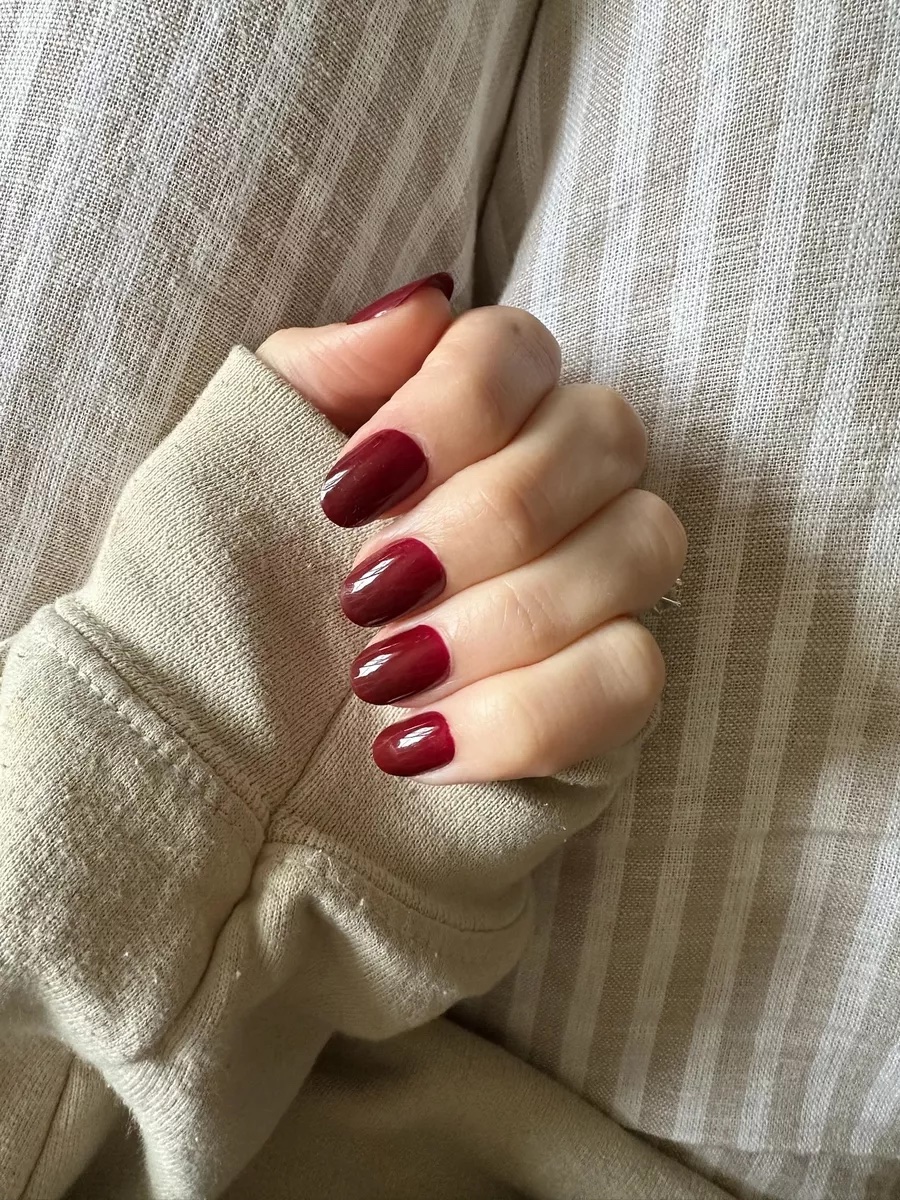 KISS Impress press on nails in deep red shade, salon style nails at home for busy moms