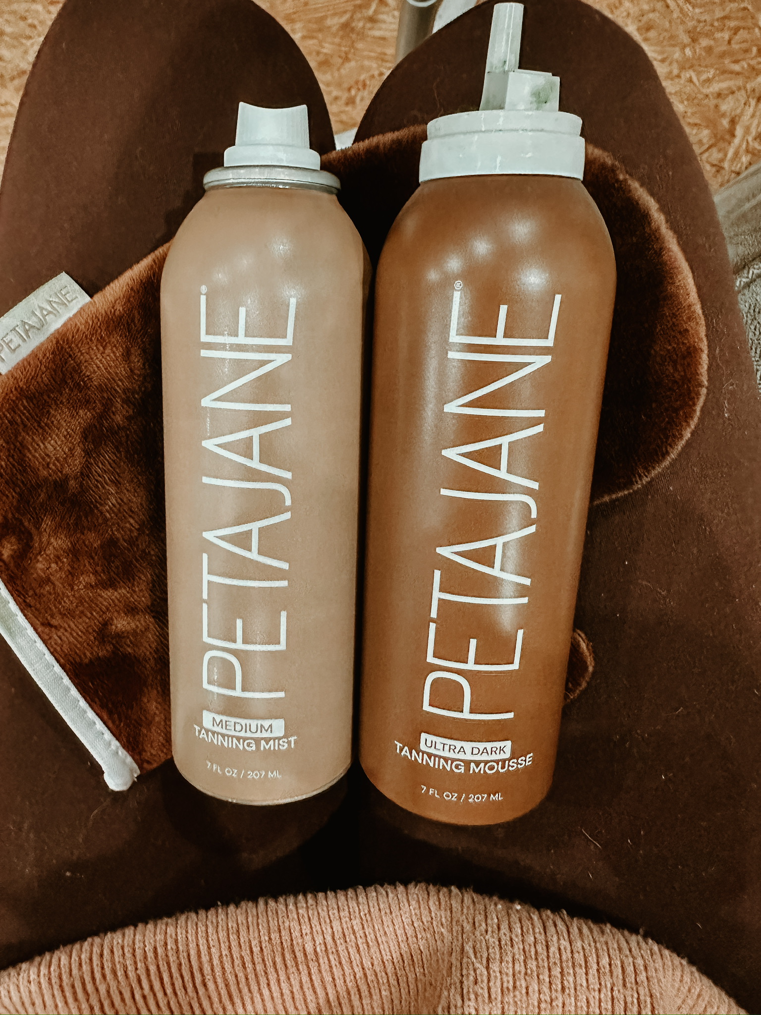 Petajane self tanning mist and mousse bottles with tanning mitt, at home self tanner for natural looking glow