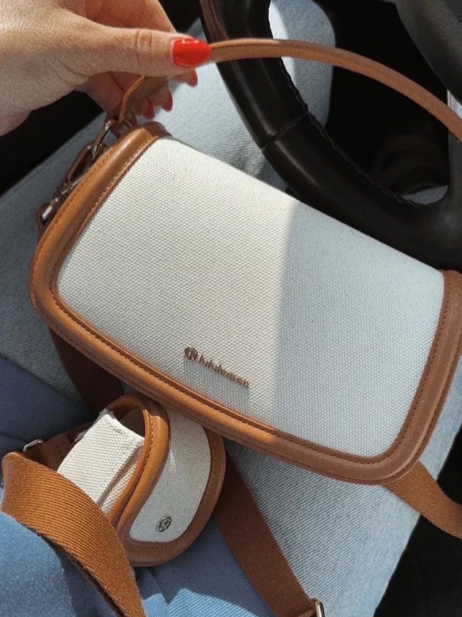 Lululemon canvas mini crossbody bag with adjustable strap, lightweight everyday bag for moms on the go